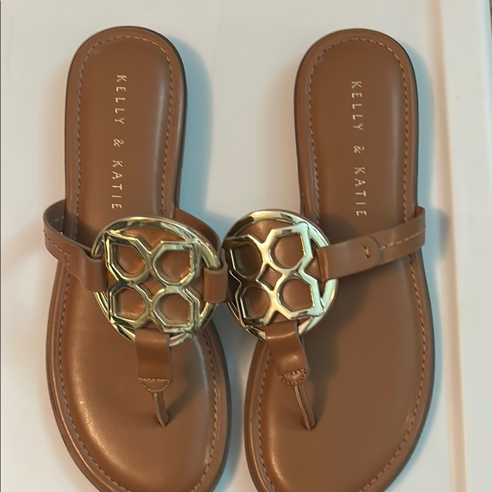 Kelly & Katie Tan Sandals with Gold Accent